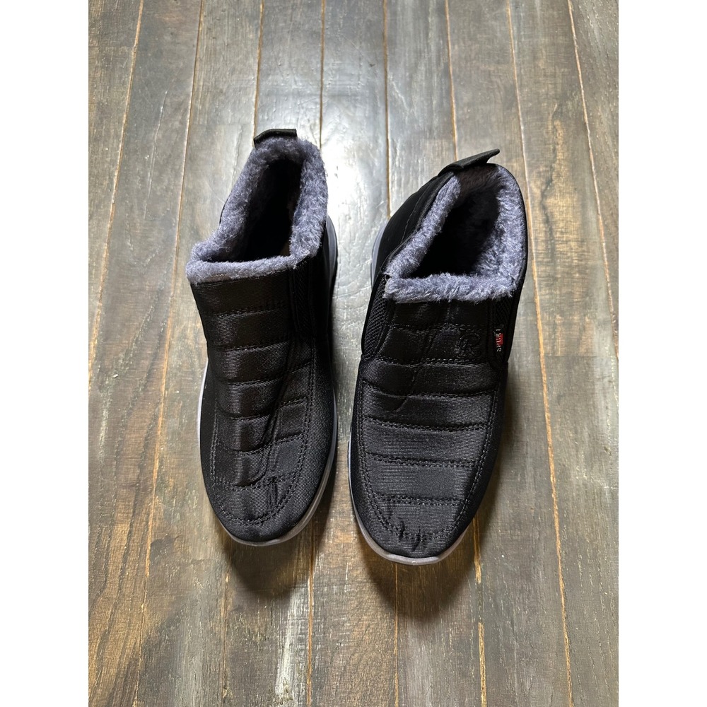 Black Quilted Faux Fur Lined Winter Ankle Boots Slip On Cold Weather Shoes 40